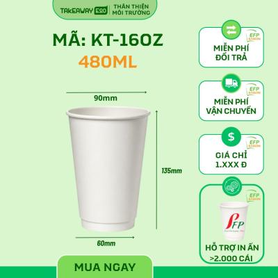 Ly Giấy Trắng 2 Lớp 16oz-480ml (Dùng Nóng/Lạnh)